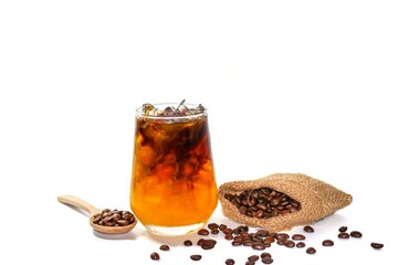 Americano ice coffee and orange juice serving on white background with isolate photo style.