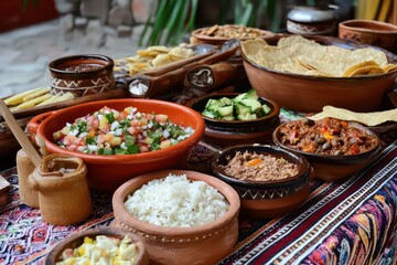 Fototapeta premium A delicious spread of traditional Mexican dishes on a table.