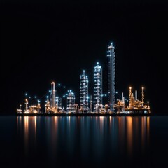 Obraz premium Oil rig and refinery icons forming a bar chart, symbolizing energy production