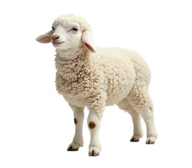 Fototapeta premium Sheep isolated. Young sheep lamb on white background. AI generative image.