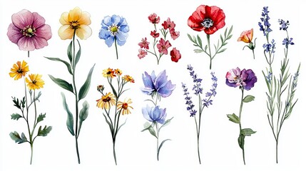 Delicate Watercolor Wildflowers   Vibrant Botanical