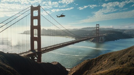 Golden Gate Bridge with a Helicopter