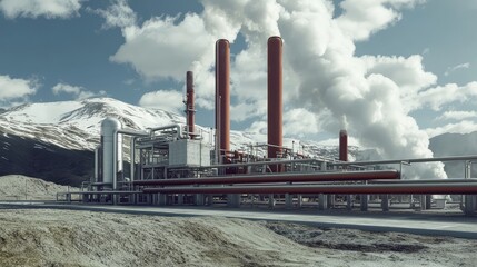 Obraz premium Industrial Facility in Mountainous Landscape
