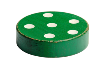 Vintage Wooden Game Piece with Green Polka Dots