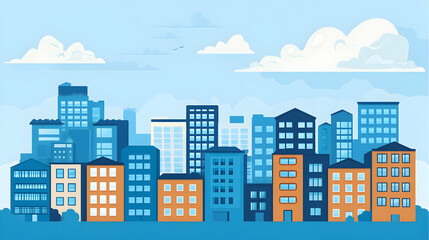 Obraz premium Cityscape with blue sky and white clouds.