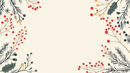 Elegant Christmas Wreath with Holly and Red Berries on Beige Background