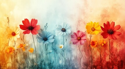 Colorful Wildflowers Watercolor