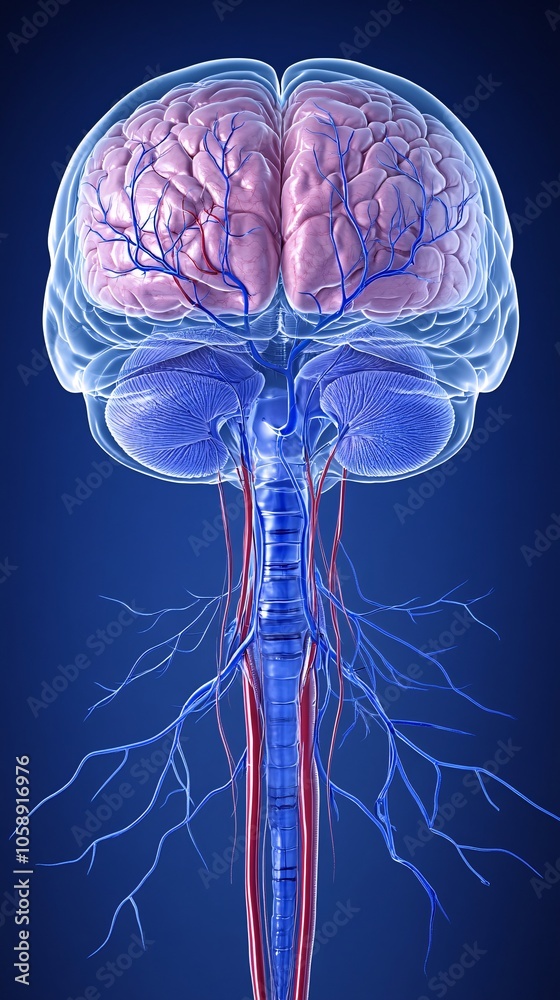 Poster high-resolution 3d image of brain anatomy with areas for surgical intervention highlighted with copy