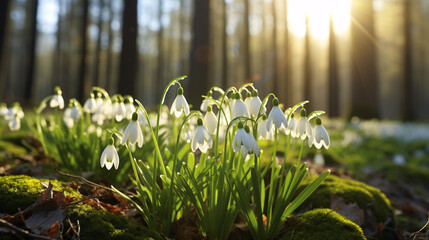 Obraz premium Leucojum Vernum (Spring Snowflake) Blooming in Czech Forest, Europe