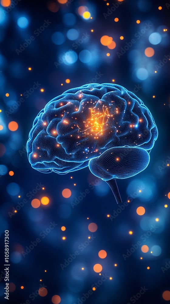 Poster Detailed 3D brain model illustrating specific areas for neurosurgery with focus on central brain structures with copy space for text