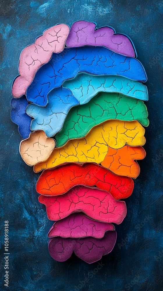 Poster Color-coded brain model displaying areas affected by surgical treatment and recovery paths with copy space for text
