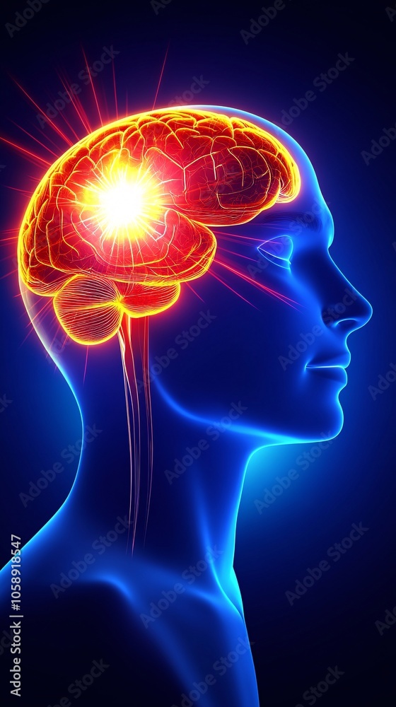 Aufkleber 3D brain visualization focusing on surgical hotspots within the brain stem and cortex with copy space for text