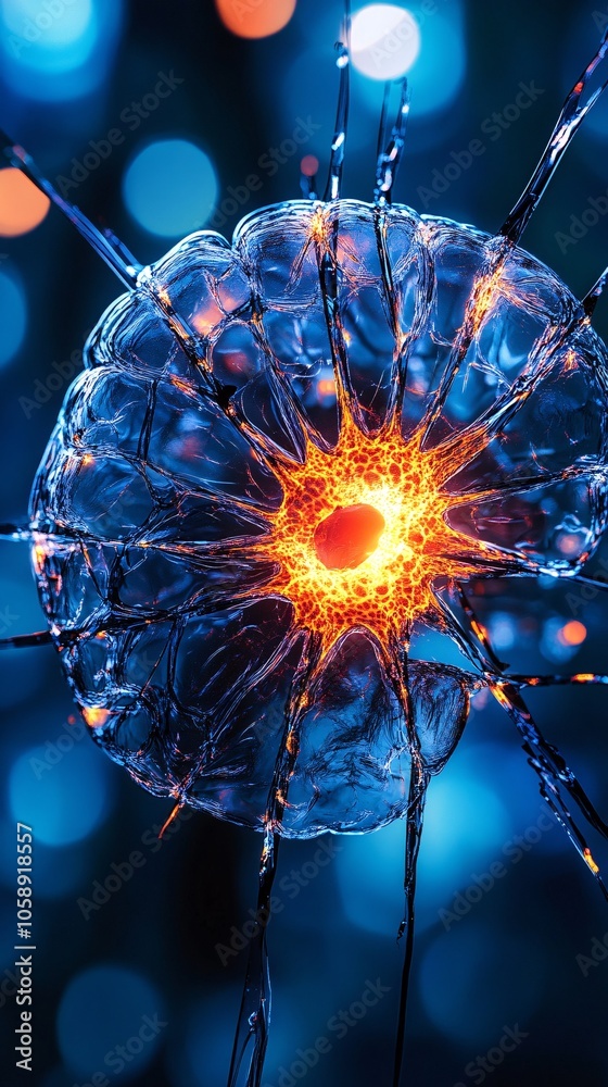 Poster 3D brain visualization focusing on surgical hotspots within the brain stem and cortex with copy space for text