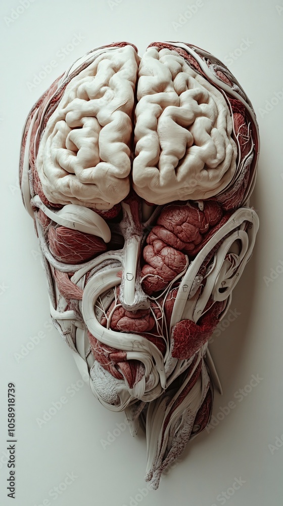 Poster 3D anatomical brain image with surgical access points outlined for educational medical use with copy space for text