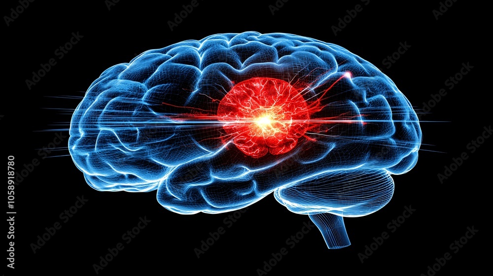 Poster detailed 3d model of a human brain highlighting surgical target areas in a semi-transparent design w