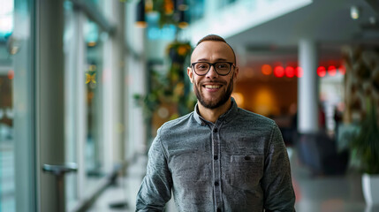 Obraz premium Smiling man standing in business center