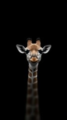Obraz premium Cute Baby Giraffe Portrait Against Black Background Wildlife Photography