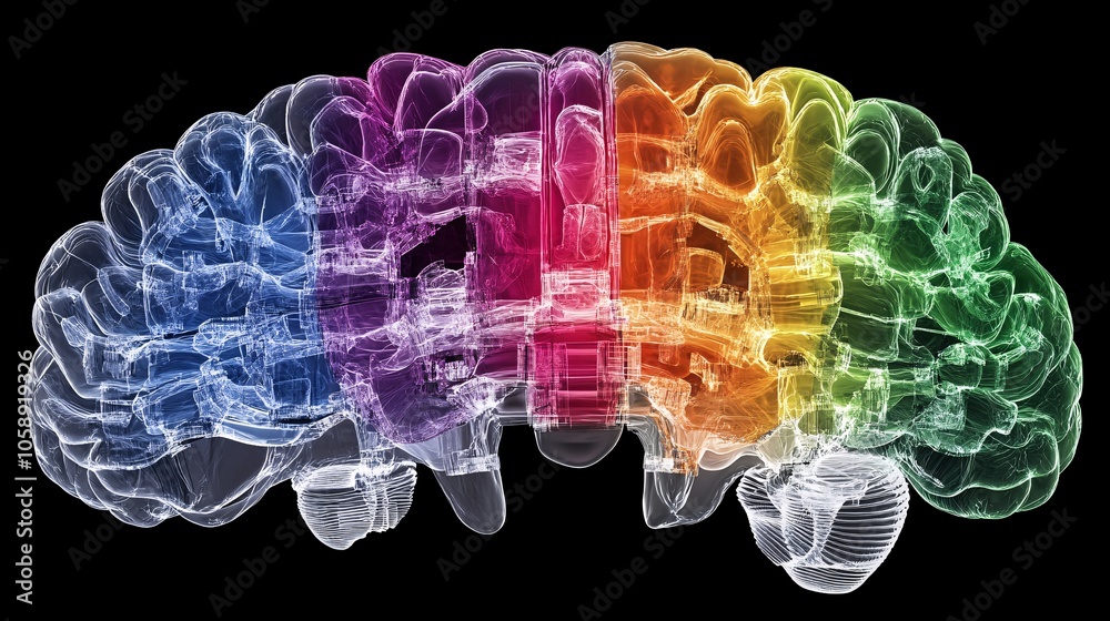 Poster Detailed 3D rendering showing surgical access areas with color-coded brain sections for educational use with copy space for text