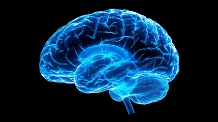 Anatomical 3D model with labeled brain regions for surgical reference and analysis with copy space for text