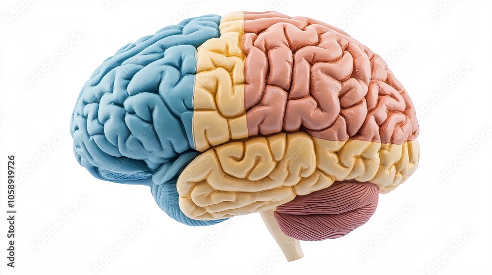 Poster color-enhanced 3d brain model showcasing surgical sites in neural tissue for precise educational foc