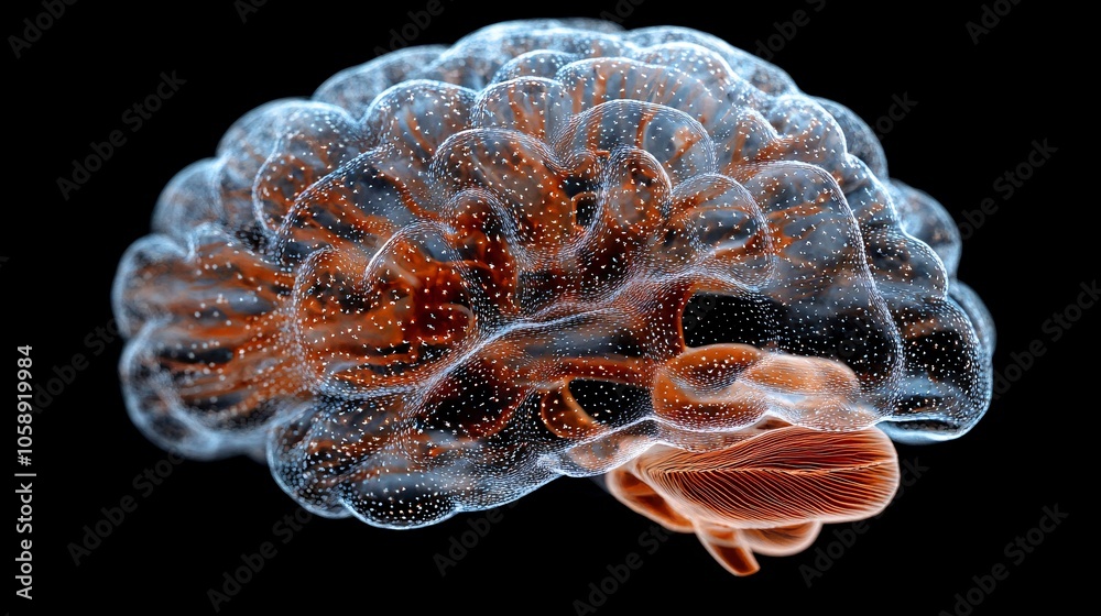 Poster 3D visualization of brain structure focusing on lobes and surgical hotspots, with a semi-transparent overlay with copy space for text