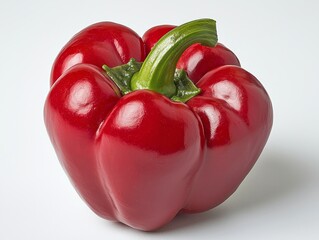 Front View of Fresh Red Bell Pepper Isolated on White Background