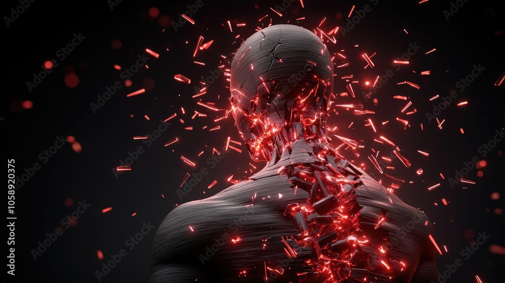 Poster abstract representation of human anatomy with glowing particles in a dark background.