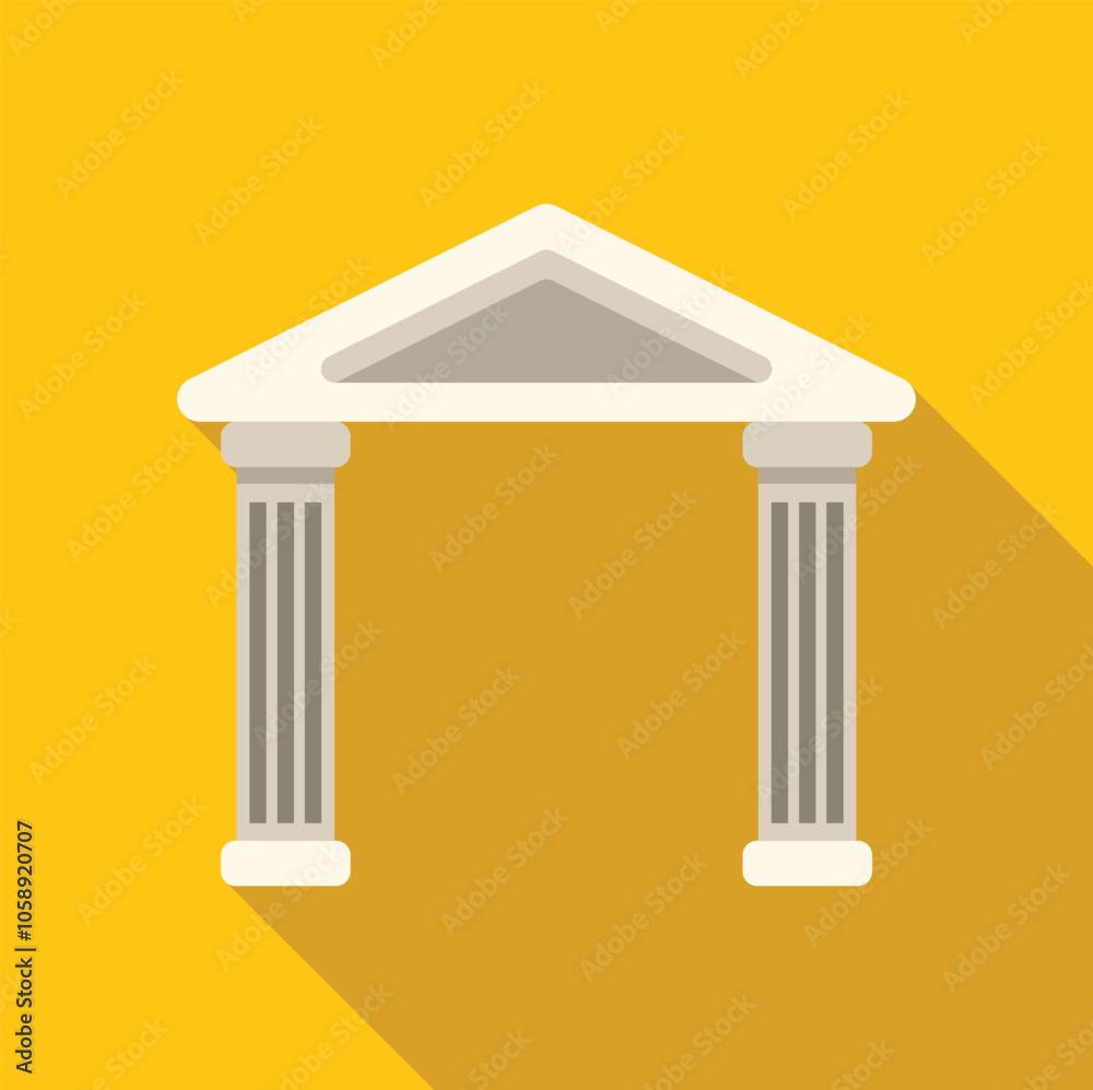 Poster simple entrance with columns supporting a triangular roof, creating a classic architectural style on