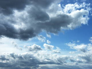 Cloudy sky background. Natural sky landscape of cloudy sunset sky with dramatic clouds