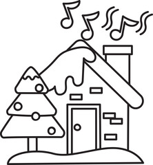 House Merry Christmas Outline Illustration