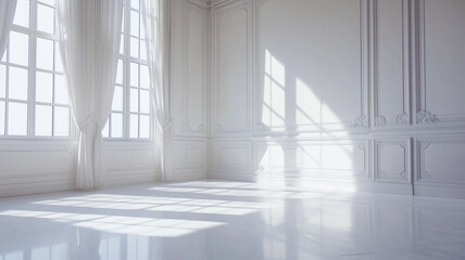 Fototapeta premium White studio room interior design with wide angle for product display