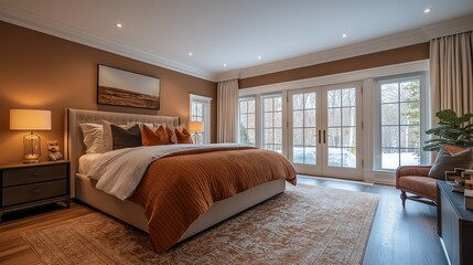 Fototapeta premium An Exquisite and Luxurious Master Bedroom with Elegant Design Elements for Home Decor Inspiration and Real Estate Marketing