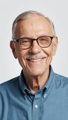 Fototapeta premium Senior Man Smiling with Glasses and Blue Shirt Portrait