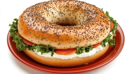 Fresh Bagel Sandwich with Vegetables and Cream Cheese