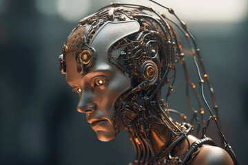 Robotic artificial intelligence head with wires