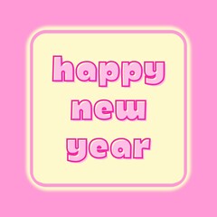 Happy new year cheerful pastel pink and yellow square illustration for social media posts, ads, website