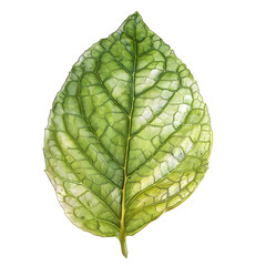 Green Leaf Watercolor Illustration: A detailed watercolor illustration of a single green leaf with intricate veins, perfect for botanical designs, nature-inspired projects.