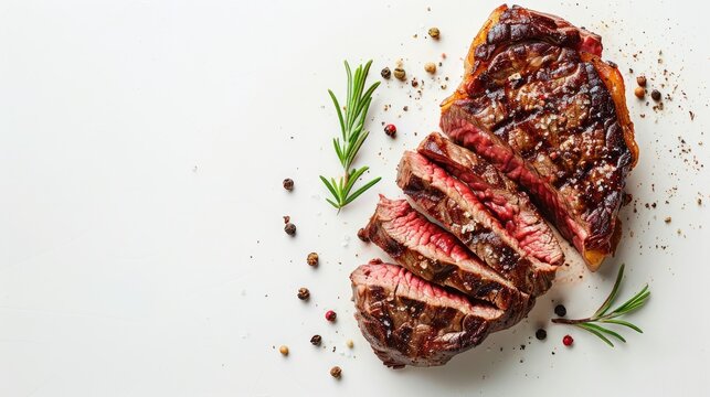 Dry-aged cowboy or ribeye steak on a white background