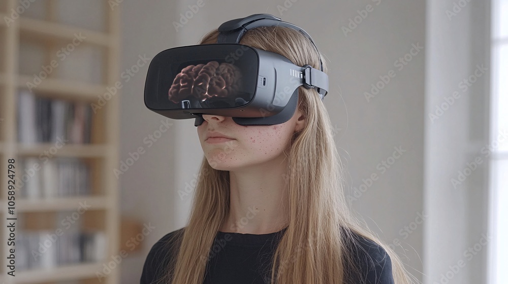 Poster Doctor using an interactive 3D hologram to discuss brain function with a young stroke patient with copy space for text