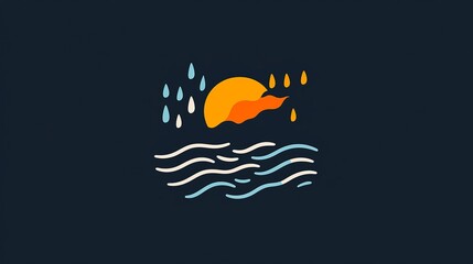 Minimalist Logo Design of Sunset Rain and Waves
