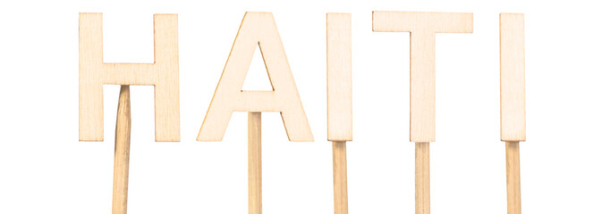 Haiti in wooden letters: a rustic and ecological style in a modern design. Wooden sign.