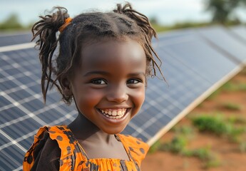  Young Child Smiling in Front of Solar Panels