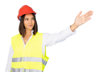 Confident woman engineer wearing a protective helmet