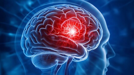 Specialist reviewing the blood vessels in a brain scan for signs of stroke with copy space for text