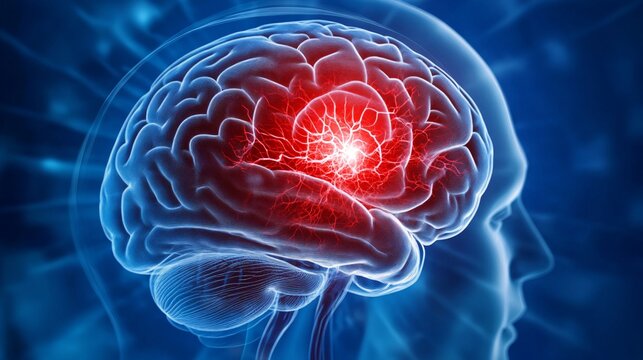Specialist reviewing the blood vessels in a brain scan for signs of stroke with copy space for text