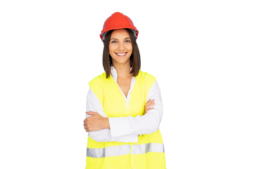 Confident woman engineer wearing a protective helmet