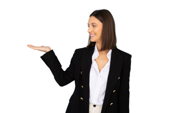 Modern businesswoman gesturing to emphasize an idea