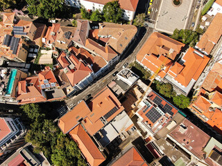 Aerial view of orange tiled roofs in Funchal on the island of Madeira island