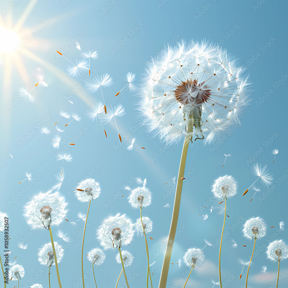 Wall mural dandelion on blue background