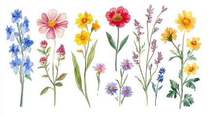 Stunning Watercolor Wildflowers with Vibrant Colors and Delicate Petals